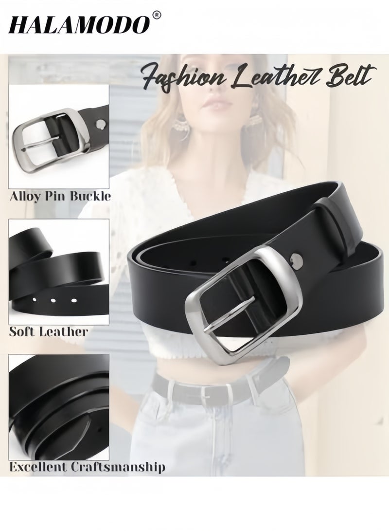 Halamodo Women's Leather Belts Fashion Dress Belt with Solid Pin Buckle Durable Waist Belt Waistband Soft Leather Belt for Jeans Pants - Image 2