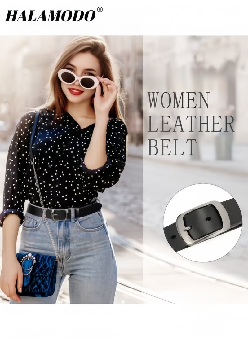 Halamodo Women's Leather Belts Fashion Dress Belt with Solid Pin Buckle Durable Waist Belt Waistband Soft Leather Belt for Jeans Pants - Image 3