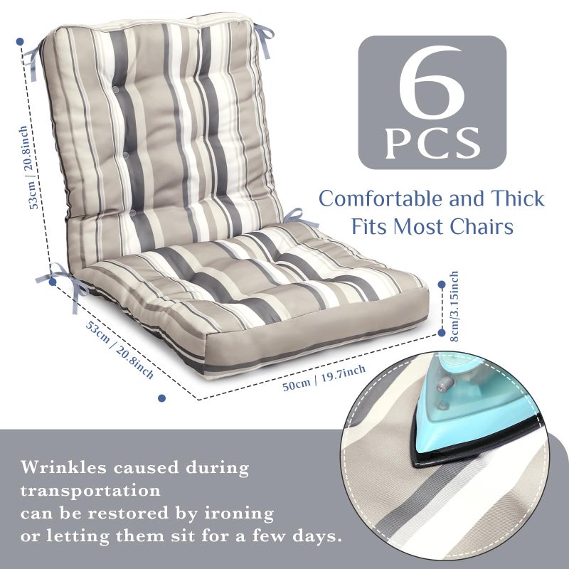 Hoteam 6 Set Patio Chair Cushions Outdoor High Chair Cushion 20 x 40 Inch Waterproof Patio Seat Rocking Indoor Thickened Pad(Striped Style,Beige) - Image 2