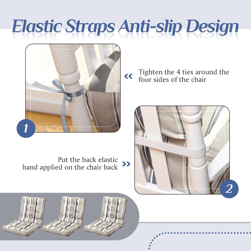 Hoteam 6 Set Patio Chair Cushions Outdoor High Chair Cushion 20 x 40 Inch Waterproof Patio Seat Rocking Indoor Thickened Pad(Striped Style,Beige) - Image 4