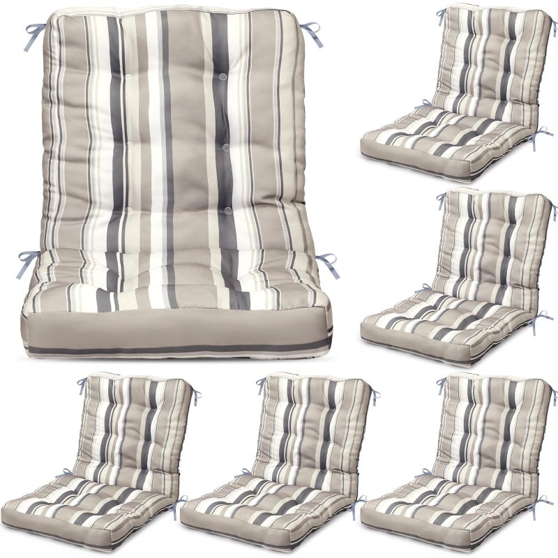 Hoteam 6 Set Patio Chair Cushions Outdoor High Chair Cushion 20 x 40 Inch Waterproof Patio Seat Rocking Indoor Thickened Pad(Striped Style,Beige) - Image 1
