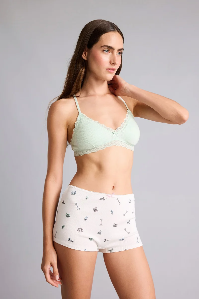 ديفاكتو Cotton Lace Detail Ribbed Boxers