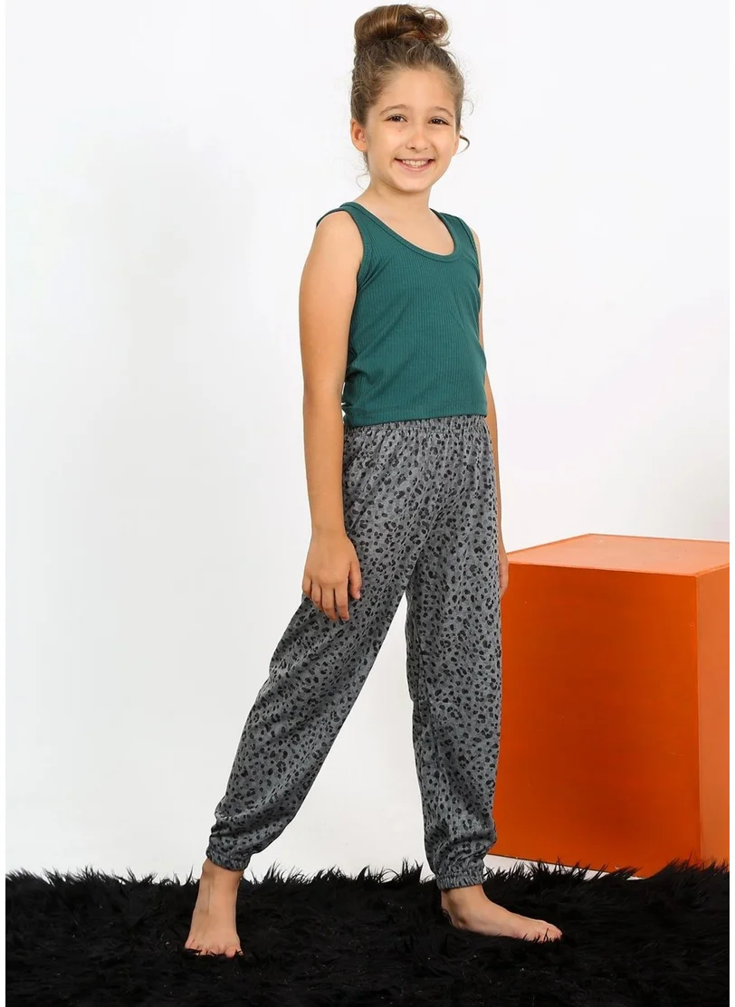 اكبينيز Girl's Zero Sleeve Emerald Green Combed Cotton Pajama Set 20433