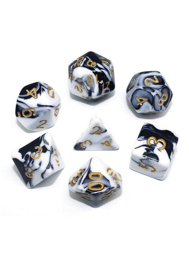 HD - Dnd Dice Set Black & White Marble Rpg Polyhedral Dice Fit Dungeons And Dragons(D&D) Pathfinder Mtg Tabletop Role Playing Game 7Die Dice Set - Image 1