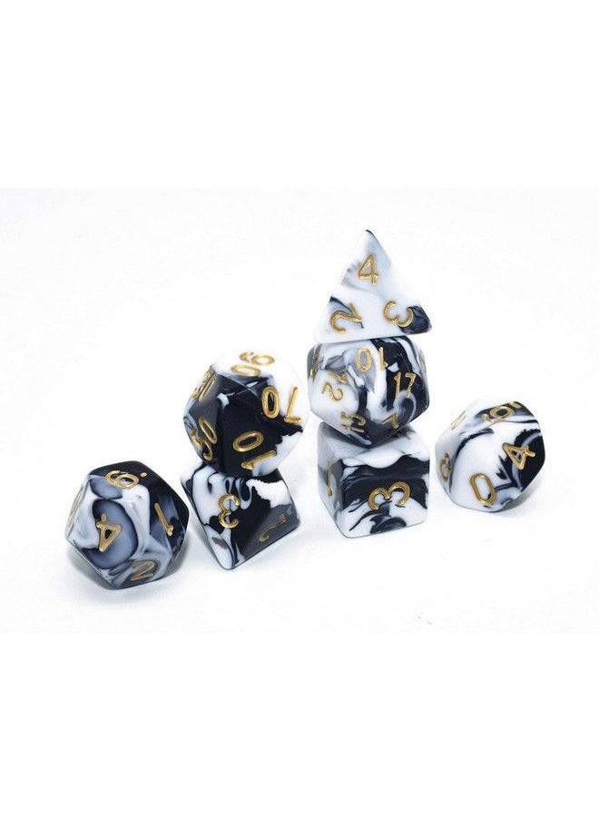 HD - Dnd Dice Set Black & White Marble Rpg Polyhedral Dice Fit Dungeons And Dragons(D&D) Pathfinder Mtg Tabletop Role Playing Game 7Die Dice Set - Image 1
