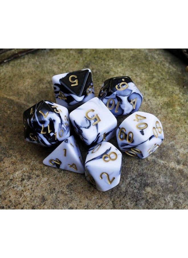 HD - Dnd Dice Set Black & White Marble Rpg Polyhedral Dice Fit Dungeons And Dragons(D&D) Pathfinder Mtg Tabletop Role Playing Game 7Die Dice Set - Image 1