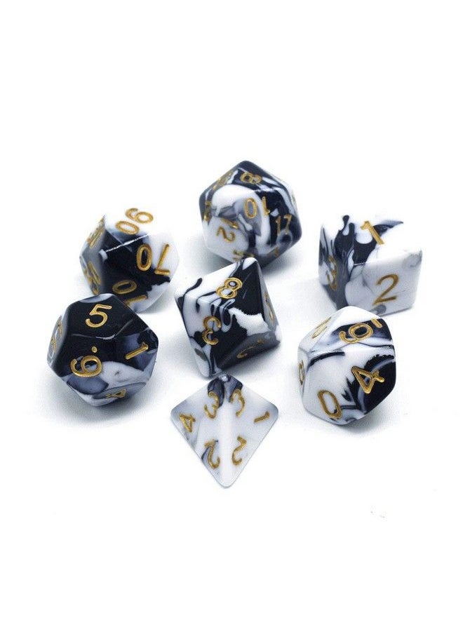 HD - Dnd Dice Set Black & White Marble Rpg Polyhedral Dice Fit Dungeons And Dragons(D&D) Pathfinder Mtg Tabletop Role Playing Game 7Die Dice Set - Image 1