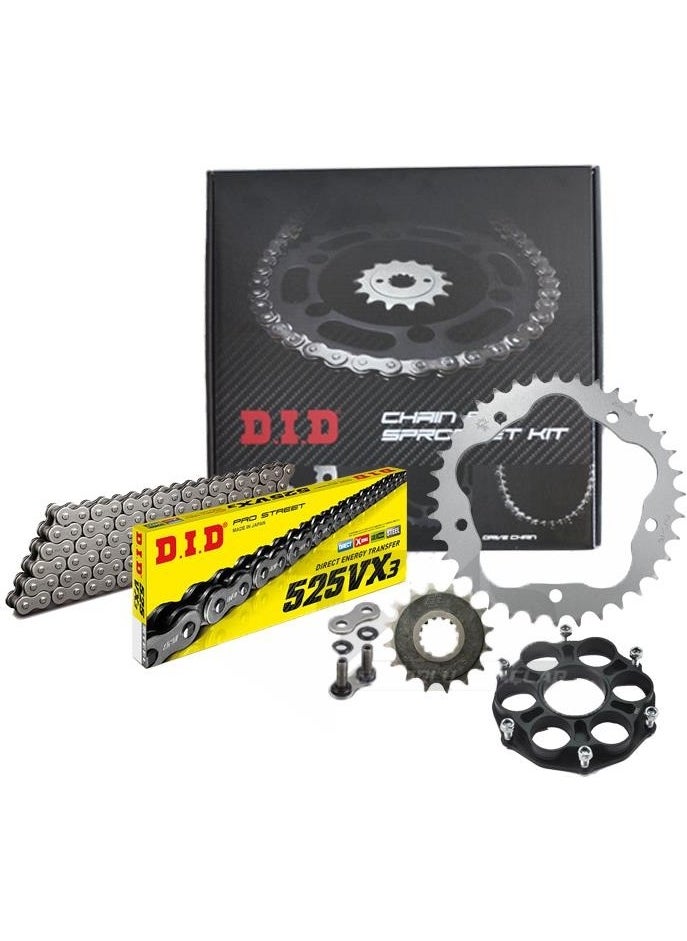 DID - Ducati Panigale 1299 Chain Sprocket Set (2015-2017) Vx3 X-Ring Chain (Steel Color) - Image 1