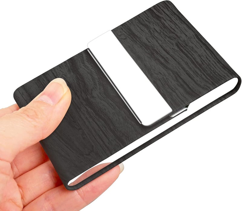 JuneLsy Business Card Holder Case - Professional PU Leather Business Card Case Metal Name Card Holder Pocket Business Card Carrier for Men & Women with Magnetic Shut (BlackDM) - Image 3