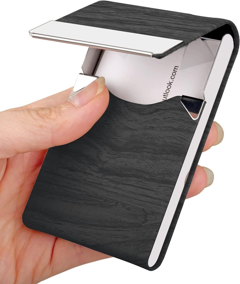 JuneLsy Business Card Holder Case - Professional PU Leather Business Card Case Metal Name Card Holder Pocket Business Card Carrier for Men & Women with Magnetic Shut (BlackDM) - Image 1