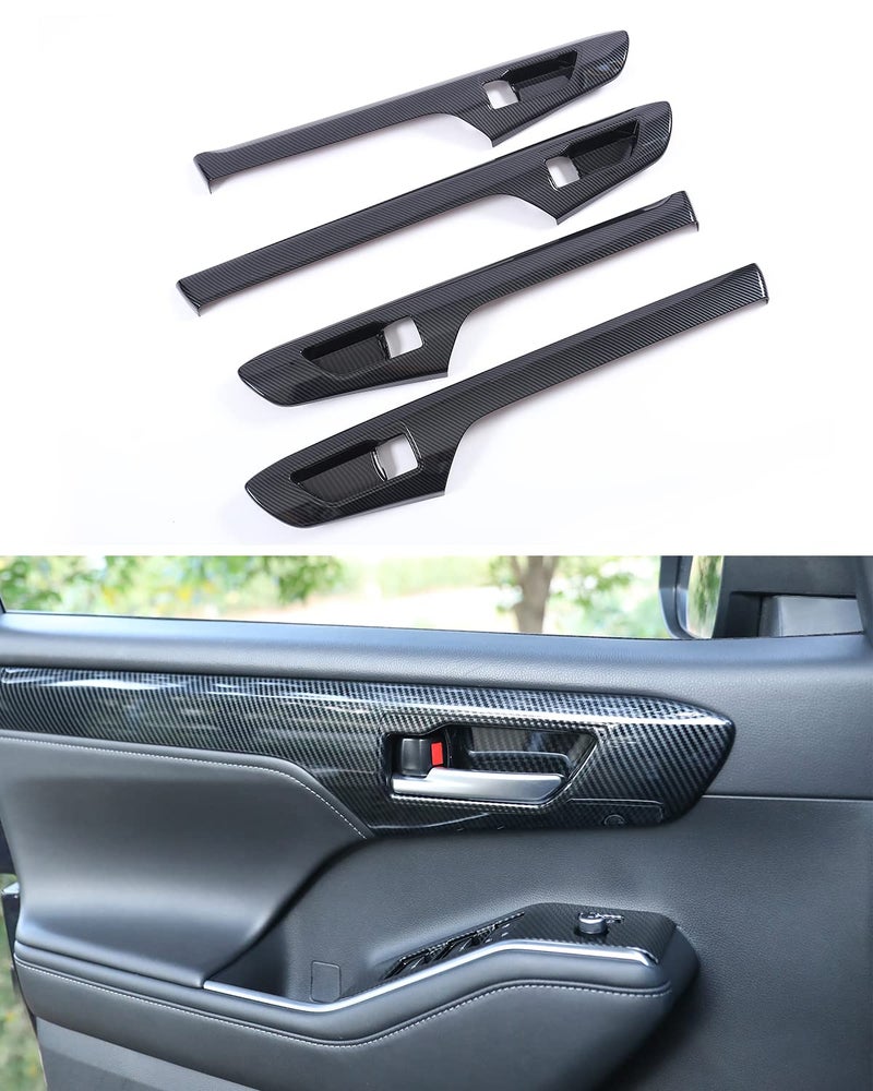 YAKANEY for Toyota Highlander XSE XLE LE L Nightshade Interior Door Handle Cover Sporty Carbon Fiber Grain Interior Door Strip Trims for 2025 2024 2023 2022 2021 2020 Highlander Carbon