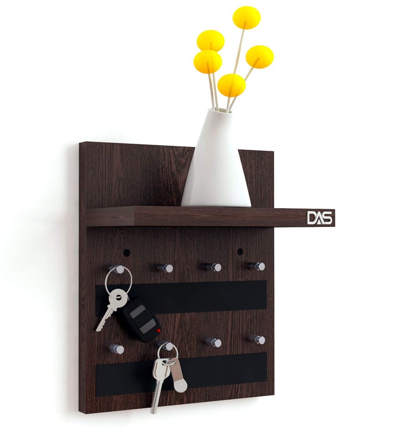 DAS Wall Mounted Home Décor Key Chain Holder/Organizer Key Hooks with Wall Shelf Display Rack Ideal for Home and Office Walls Wenge (8 Knobs)- Larose - Image 1