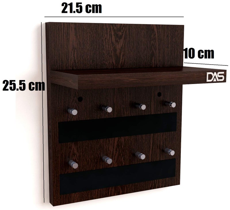 DAS Wall Mounted Home Décor Key Chain Holder/Organizer Key Hooks with Wall Shelf Display Rack Ideal for Home and Office Walls Wenge (8 Knobs)- Larose - Image 5