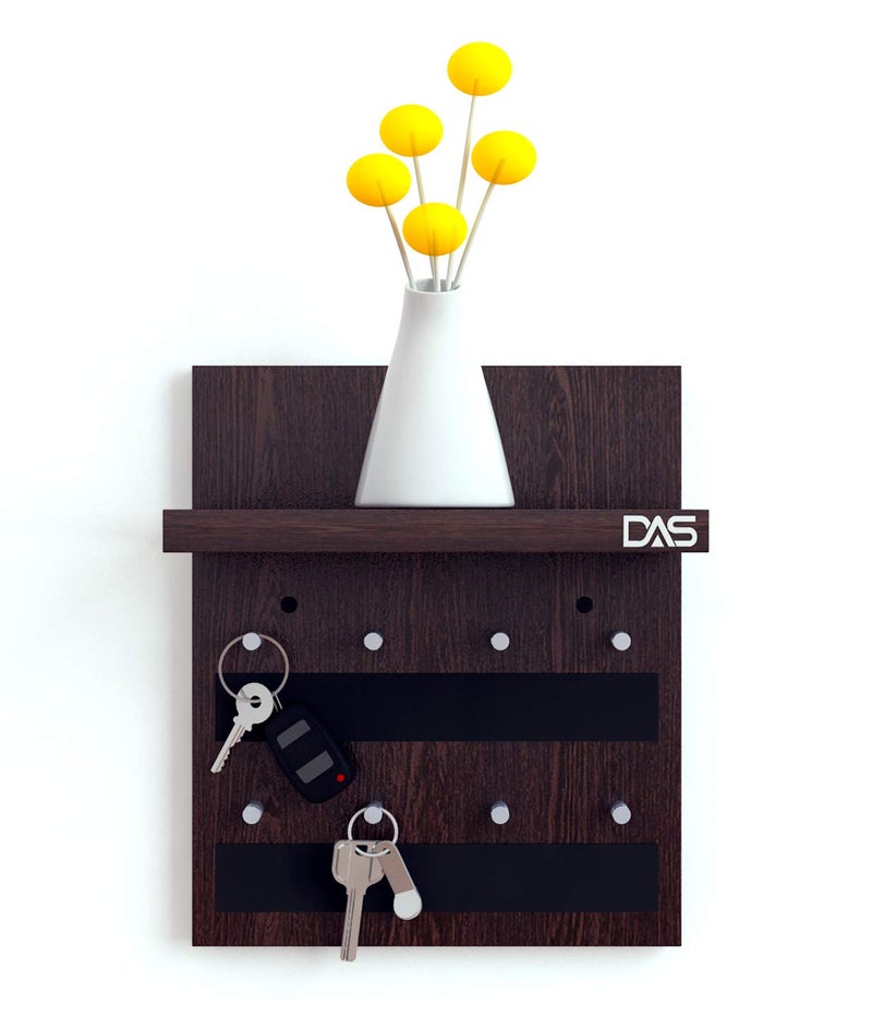 DAS Wall Mounted Home Décor Key Chain Holder/Organizer Key Hooks with Wall Shelf Display Rack Ideal for Home and Office Walls Wenge (8 Knobs)- Larose - Image 2
