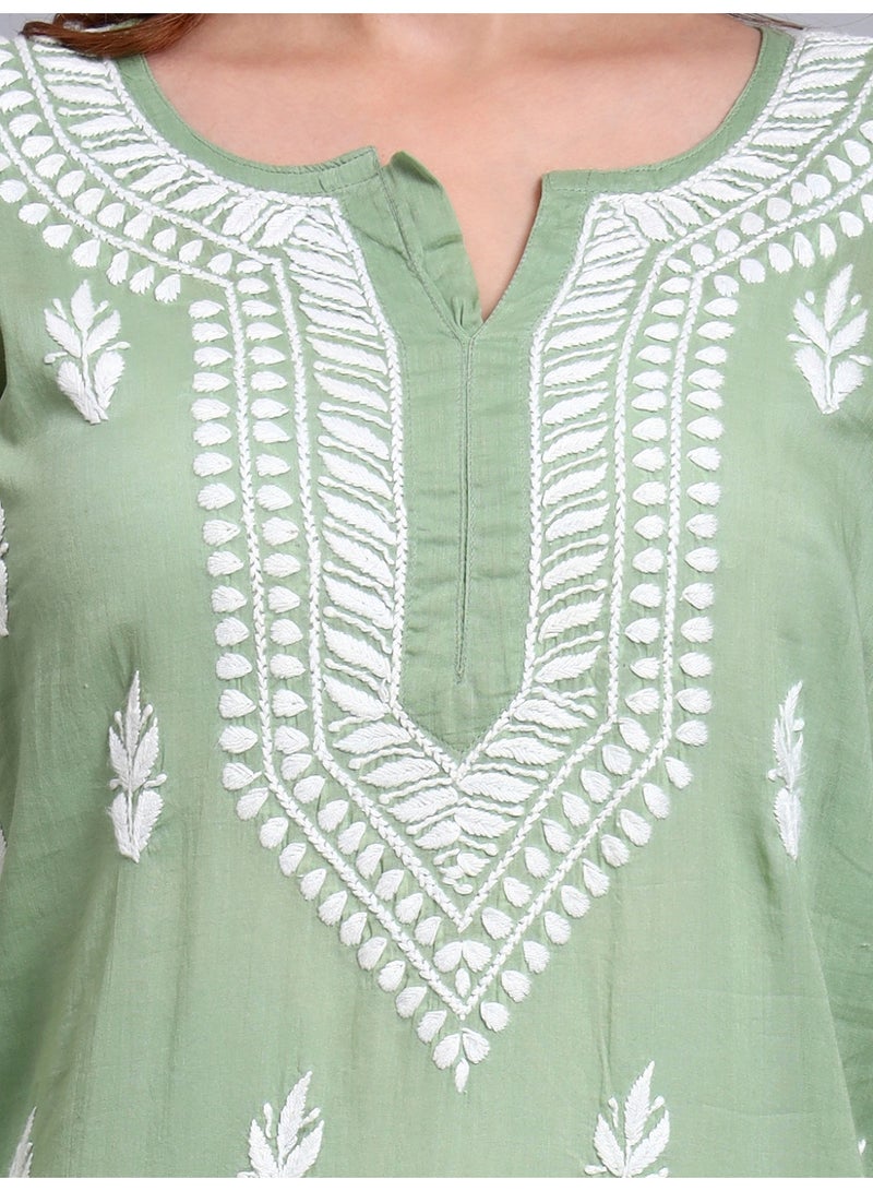 Alaya Women Hand Embroidered Chikankari Cotton Kurta -AL3723 - Image 5
