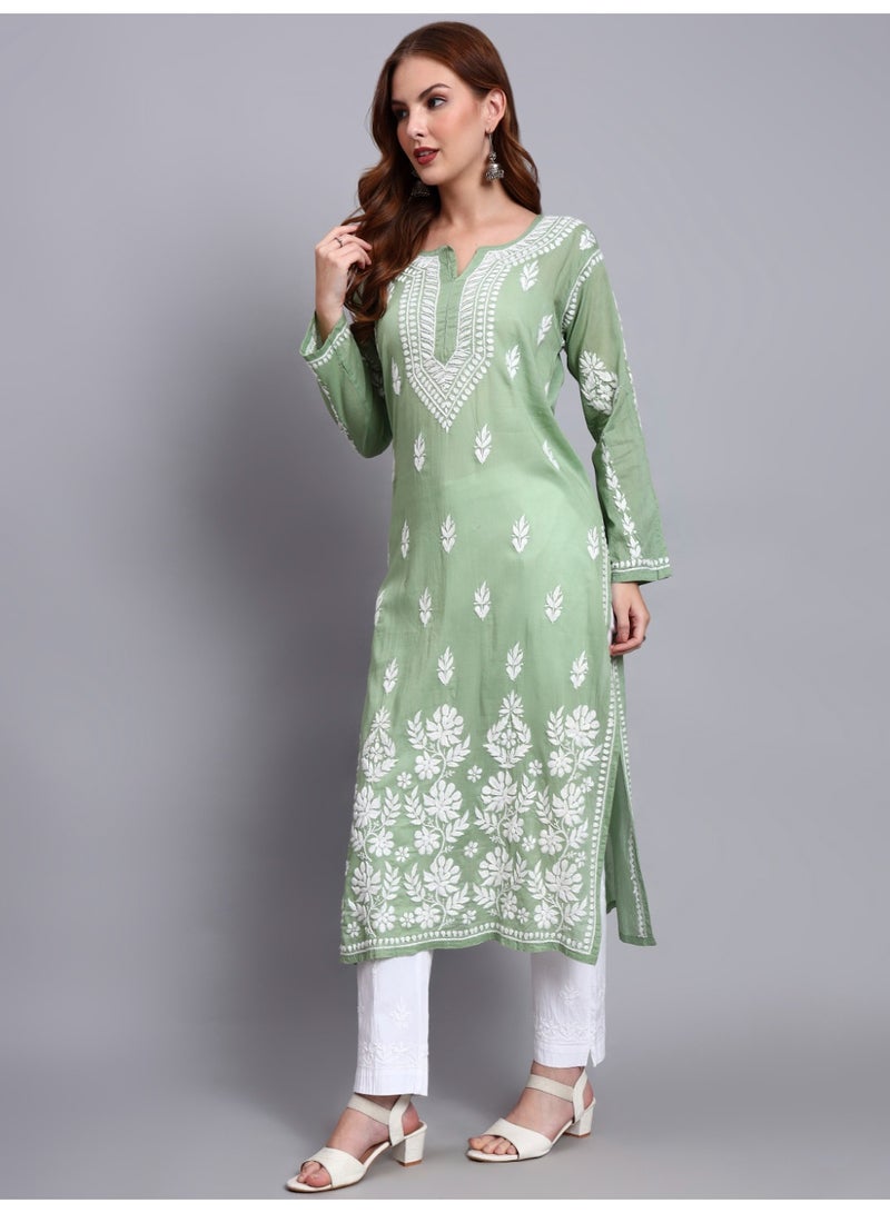 Alaya Women Hand Embroidered Chikankari Cotton Kurta -AL3723 - Image 3