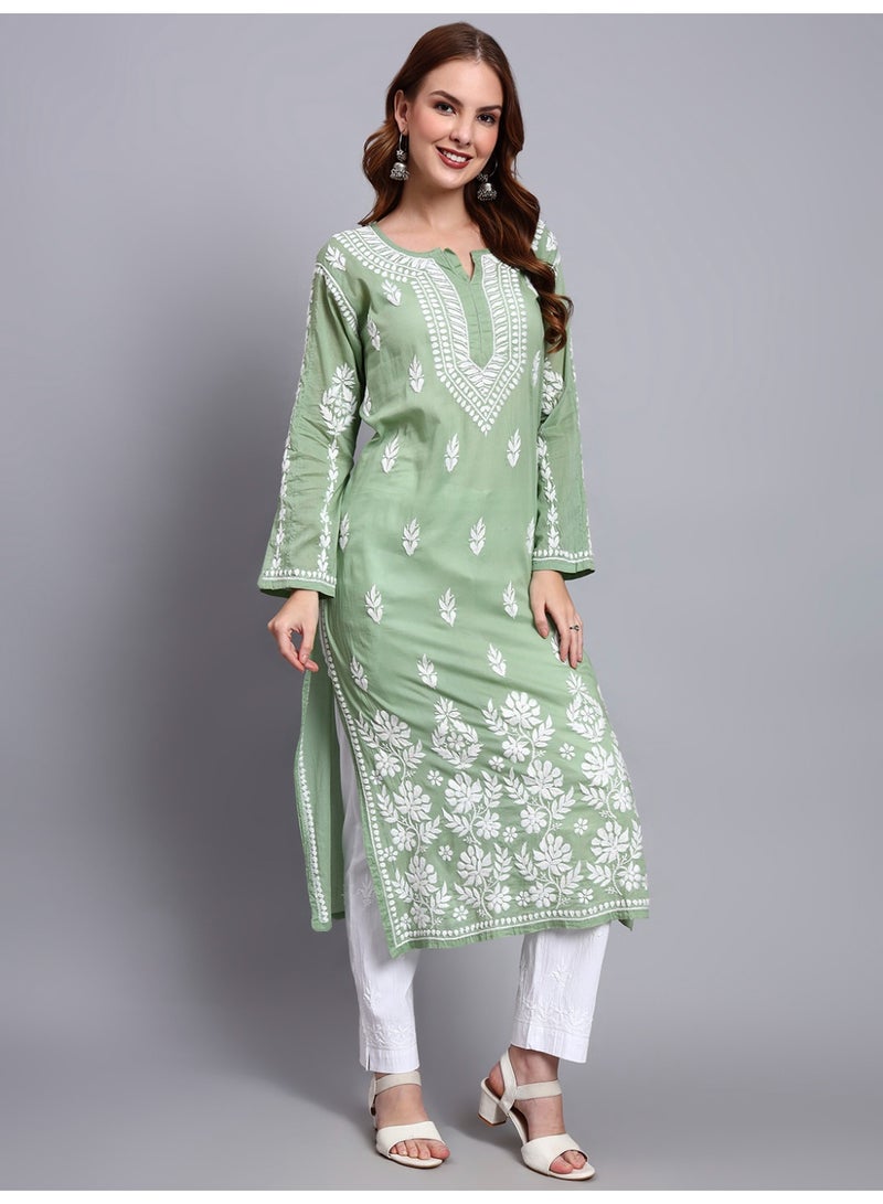 Alaya Women Hand Embroidered Chikankari Cotton Kurta -AL3723 - Image 4