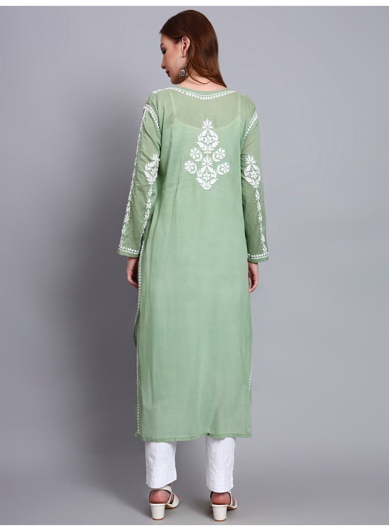 Alaya Women Hand Embroidered Chikankari Cotton Kurta -AL3723 - Image 2