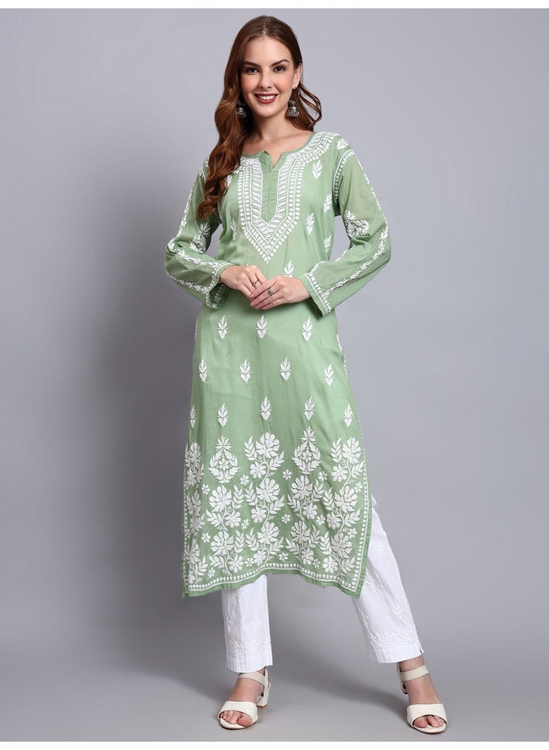 Alaya Women Hand Embroidered Chikankari Cotton Kurta -AL3723 - Image 1