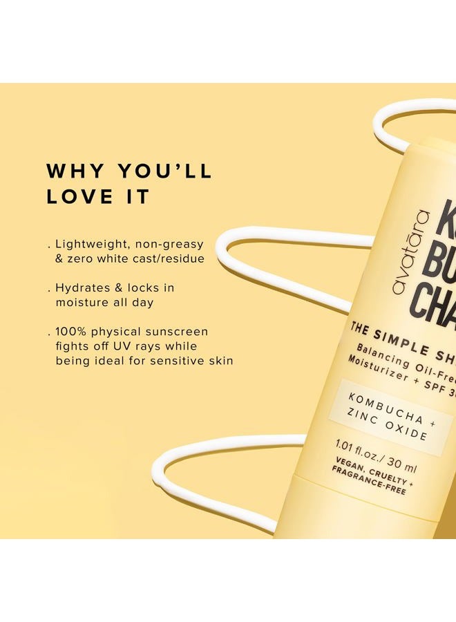Avatara Kombucha The Simple Shield Face Sunscreen - Oil Free Face Moisturizer SPF 30, Invisible, 100% Mineral Sunscreen with Ceramides and Skin-Balancing Kombucha in a travel size bottle, 1.01 fl. - Image 3