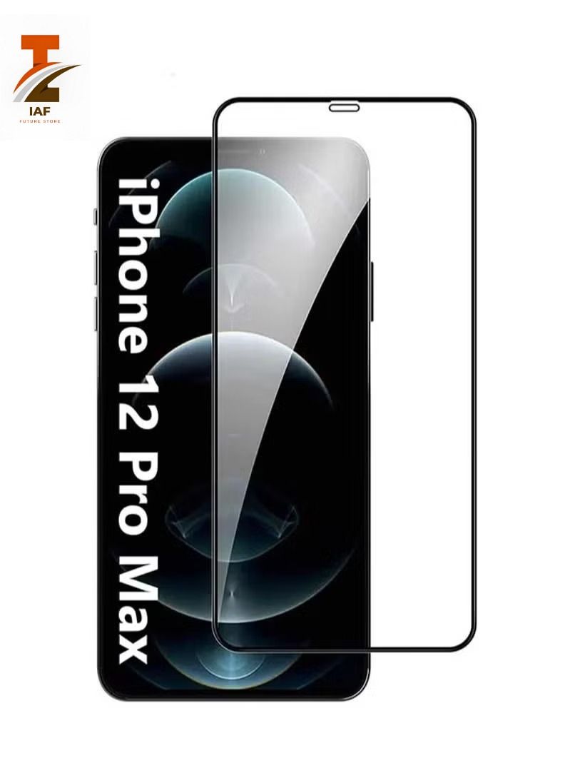 IAF 2pc pack iphone 12 pro max screen protector, tempered glass 5d 9h screen protector for iphone 12 pro max 6.7" Black Clear - Image 1