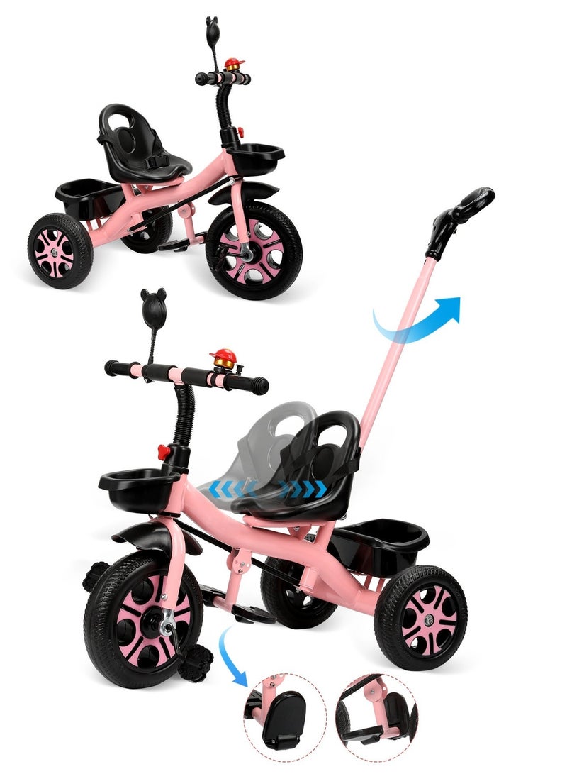 Tricycles for Kids, with Storage Basket, Adjustable Seat and Parent Push Handle, Children Trike for 1-8 Years Boys and Girls, Balance Bike for Indoor Outdoor（Pink） - Image 1