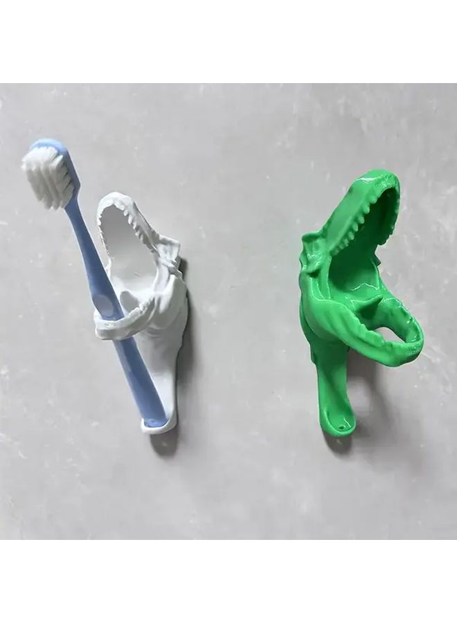 Dinosaur Toothbrush Holder Wall Mounted Ice Cream Color Adhesive Or Screw Mount Bathroom Organizer - Image 3