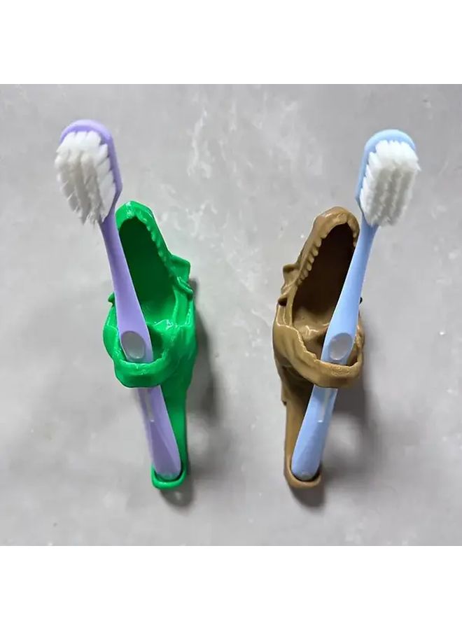 Dinosaur Toothbrush Holder Wall Mounted Ice Cream Color Adhesive Or Screw Mount Bathroom Organizer - Image 4