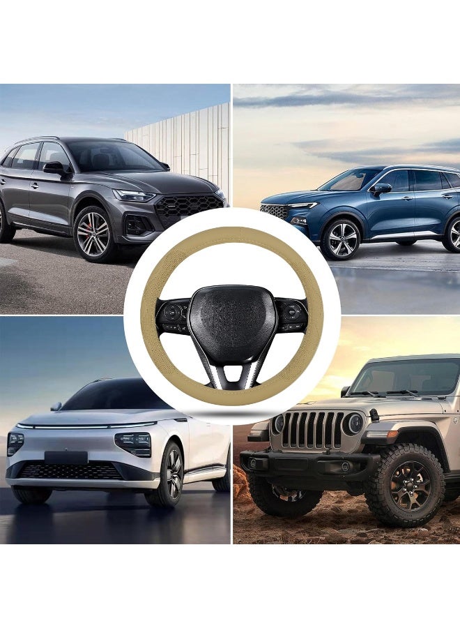 MOB Genuine Leather Steering Wheel Cover Beige – Medium Size, Anti-Slip Grip, Universal Fit for Cars, SUVs & Jeeps, Four-Season Protection, Soft Padded Interior, Durable Stitching, Model - 72258 - Image 3