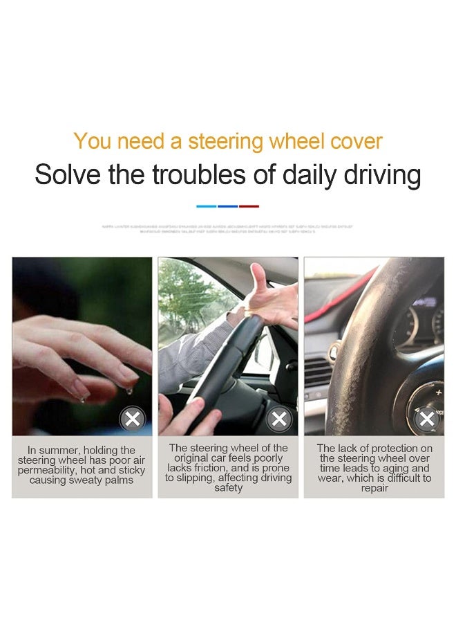 MOB Genuine Leather Steering Wheel Cover Beige – Medium Size, Anti-Slip Grip, Universal Fit for Cars, SUVs & Jeeps, Four-Season Protection, Soft Padded Interior, Durable Stitching, Model - 72258 - Image 5