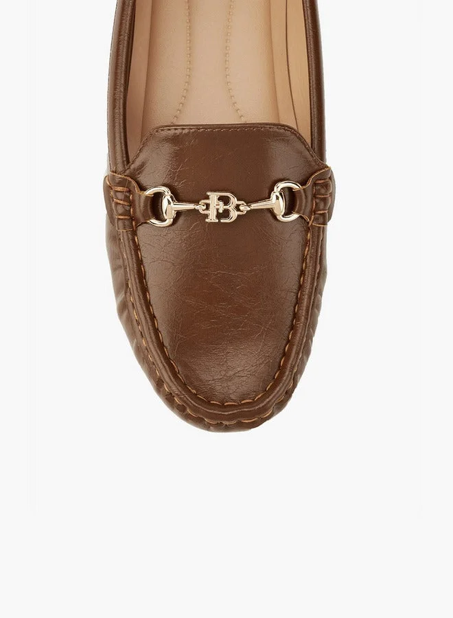 Flora Bella By Shoexpress TAN Solid Slip-On Loafers with Metallic Accent for Women | Best Price UAE