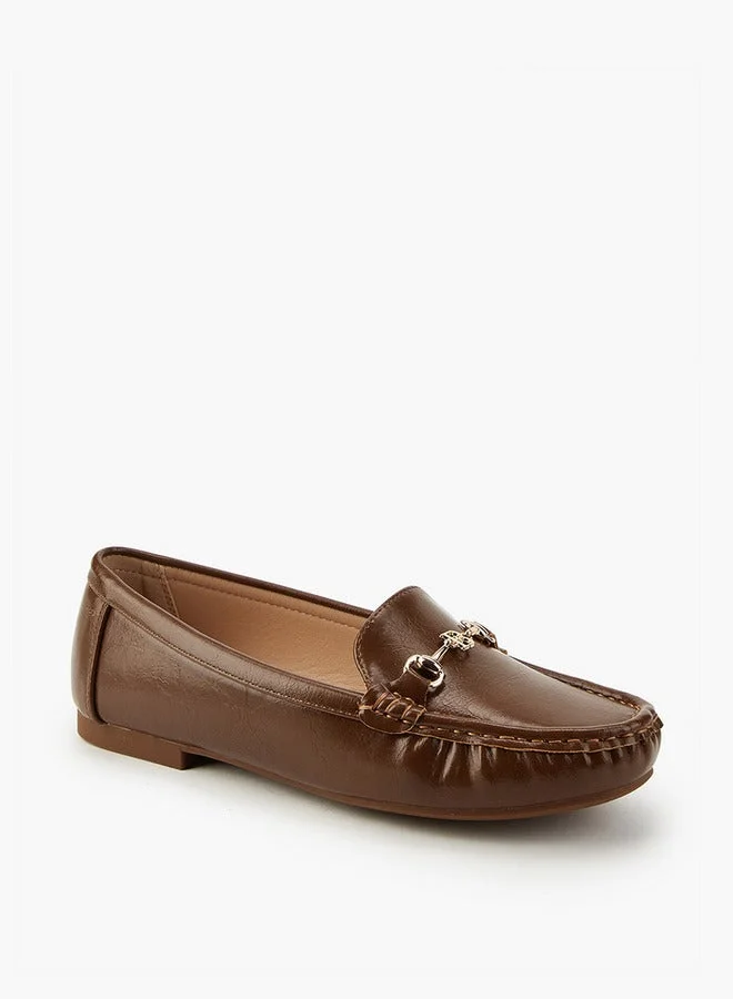 Flora Bella By Shoexpress TAN Solid Slip-On Loafers with Metallic Accent for Women | Best Price UAE