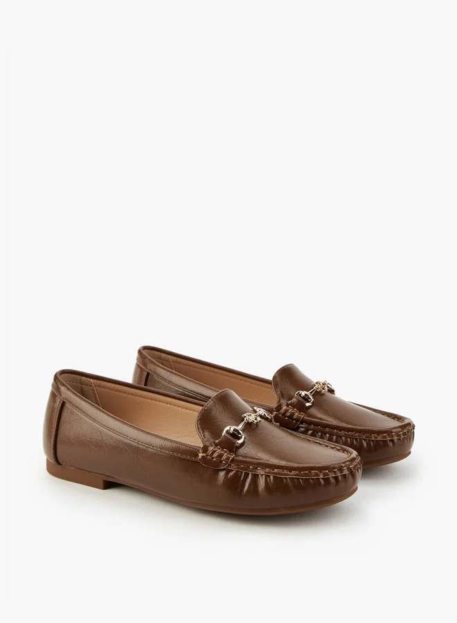 Flora Bella By Shoexpress TAN Solid Slip-On Loafers with Metallic Accent for Women | Best Price UAE