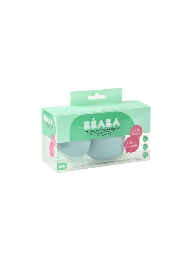 BEABA Baby Training Cup, Bottle/Cup Function, 100% Silicone, Large Handles, Easy To Hold, Ergonomic, Soft Spout, Blue,913524
