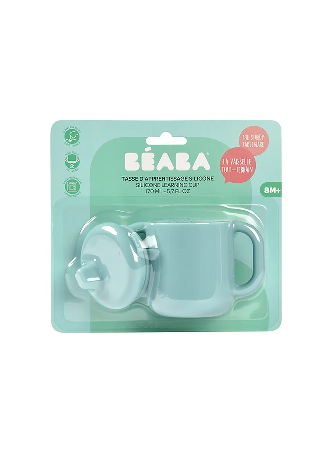 BEABA Baby Training Cup, Bottle/Cup Function, 100% Silicone, Large Handles, Easy To Hold, Ergonomic, Soft Spout, Blue,913524