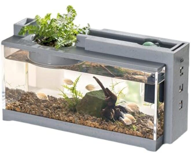 يُسلِّم حوض أسماك صغير للأسماك الاستوائية، مزود بمضخة هواء، ووعاء للزراعة المائية، مناسب لتزيين المنزل أو المكتب، 31.5 × 13 × 16.5 سم - Image 1