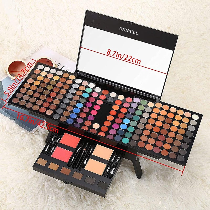 UNIFULL 190 Colors Makeup Pallet,Professional Makeup Kit for Women Full Kit,All in One Makeup Sets for Women&Beginner,include Eyeshadow,Lipstick,Compact Powder,Eyeliner,Concealer(004-Black) - Image 2