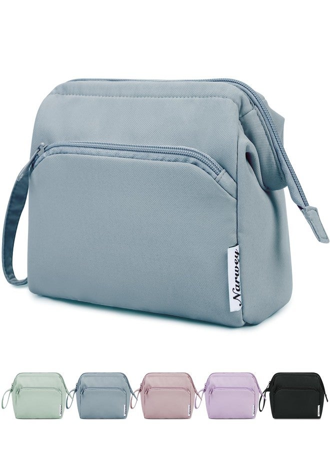 Narwey Wide-open Makeup Bag Women Make up Bag Travel Cosmetic Bag Organizer Toiletry Bag for Cosmetics Toiletries Accessories (Greyish Blue) - Image 1