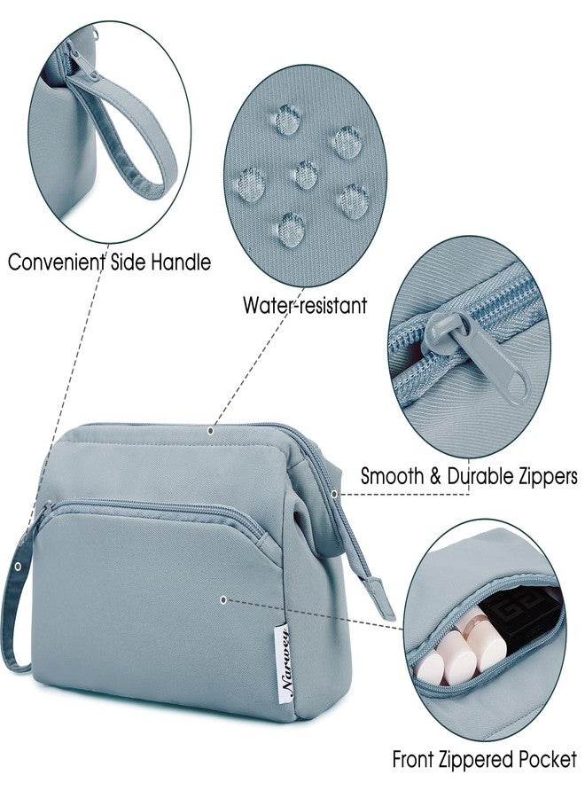 Narwey Wide-open Makeup Bag Women Make up Bag Travel Cosmetic Bag Organizer Toiletry Bag for Cosmetics Toiletries Accessories (Greyish Blue) - Image 5