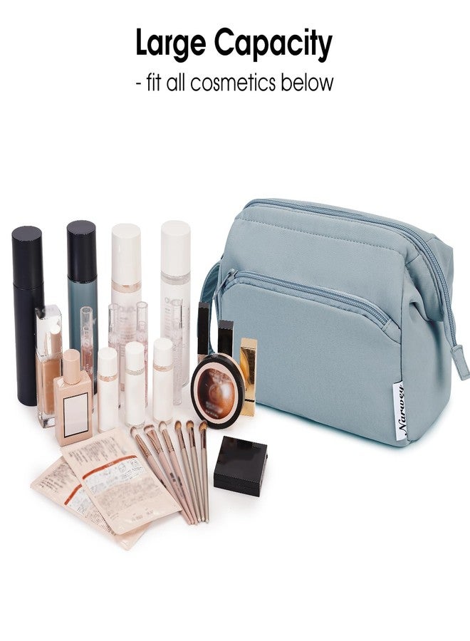 Narwey Wide-open Makeup Bag Women Make up Bag Travel Cosmetic Bag Organizer Toiletry Bag for Cosmetics Toiletries Accessories (Greyish Blue) - Image 3