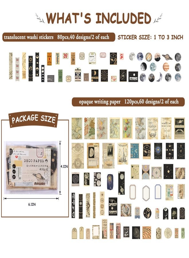 MITINU Scrapbook Supplies Pack (200 Pieces) for Art Journaling Bullet Junk Journal Supplies Planners DIY Vintage Stickers Craft Kits Notebook Collage Album Aesthetic Picture Frames (Celestial) - Image 2