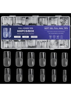 AORAEM AORAEM Square Nail Tips 600 PCS Artificial Full Cover Nail Tips Soft Clear Nail Tips 12 Sizes Acrylic Medium Square Press on Nails Tapered Square False Nails with Box for Home DIY Nail Salon  - Image 1