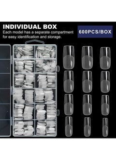 AORAEM AORAEM Square Nail Tips 600 PCS Artificial Full Cover Nail Tips Soft Clear Nail Tips 12 Sizes Acrylic Medium Square Press on Nails Tapered Square False Nails with Box for Home DIY Nail Salon  - Image 4