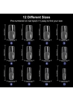 AORAEM AORAEM Square Nail Tips 600 PCS Artificial Full Cover Nail Tips Soft Clear Nail Tips 12 Sizes Acrylic Medium Square Press on Nails Tapered Square False Nails with Box for Home DIY Nail Salon  - Image 2