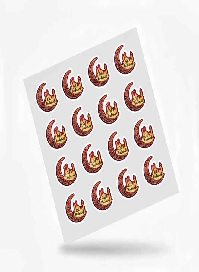 D2C Eid Mubarak Stickers 1.45 Inch Crescent Moon - Premium Maroon & Gold Islamic Ramadan Gift Labels for Eid Party Favors, Sweet Boxes, Treat Bags & Festive Packaging (96) - Image 1