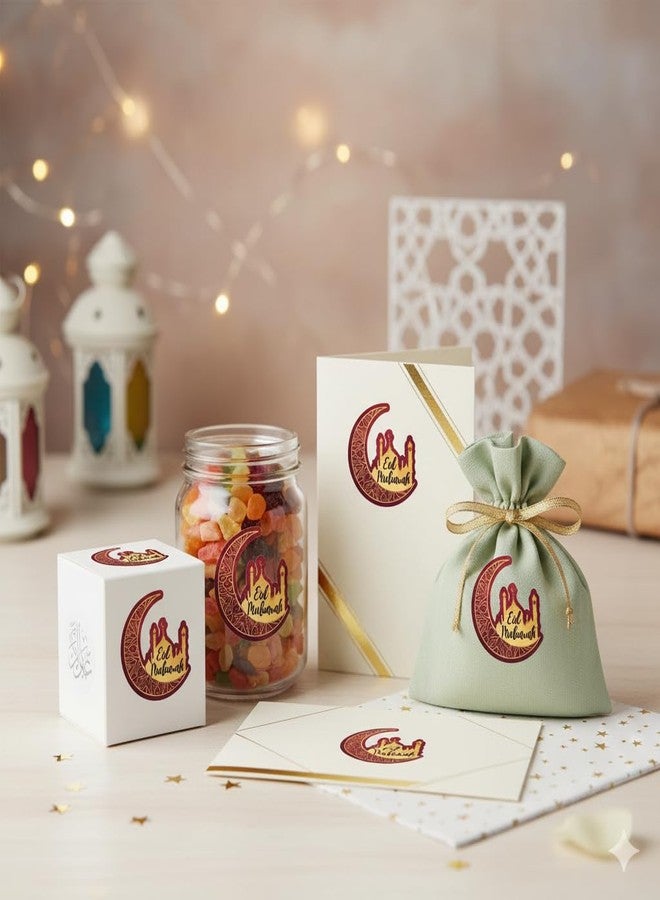 D2C Eid Mubarak Stickers 1.45 Inch Crescent Moon - Premium Maroon & Gold Islamic Ramadan Gift Labels for Eid Party Favors, Sweet Boxes, Treat Bags & Festive Packaging (96) - Image 5