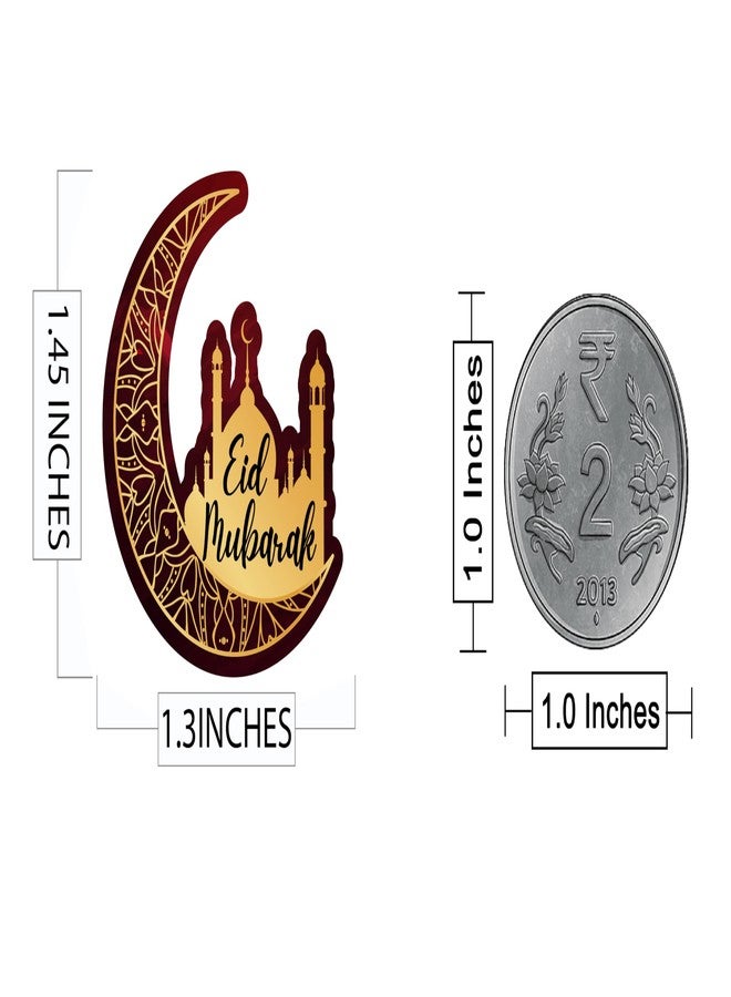 D2C Eid Mubarak Stickers 1.45 Inch Crescent Moon - Premium Maroon & Gold Islamic Ramadan Gift Labels for Eid Party Favors, Sweet Boxes, Treat Bags & Festive Packaging (96) - Image 3