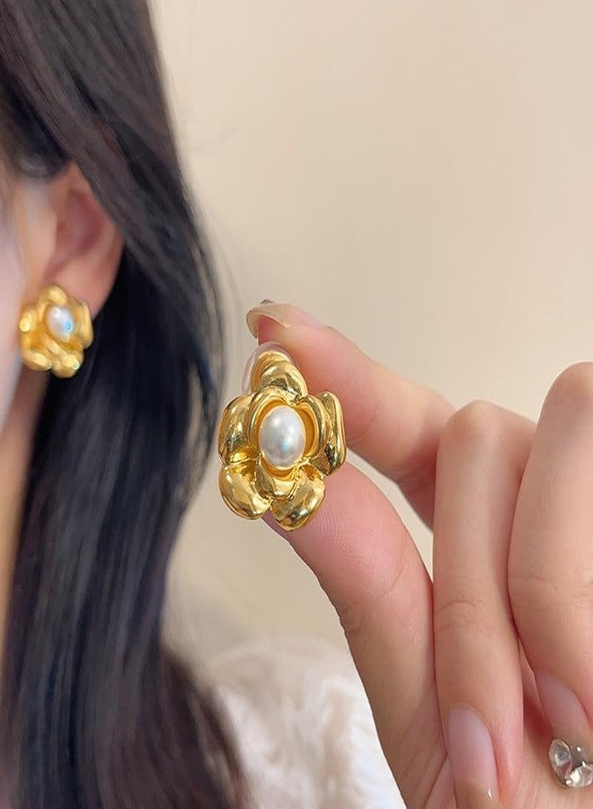 AMAAL Flower earrings set for women stylish earinging western Stylish Chunky Golden Dainty Small Huggie Hoop Earrings | Aesthetic Hoops Bali Studs | Korean Fashion Jewellery for Women Girls 183 - Image 2