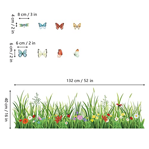 wondever Green Grass Wall Corner Stickers Flowers Butterflies Baseboard Skirting Line Wall Decals for Bedroom Living Room (W:52 inches) - Image 4