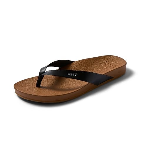 Reef Cushion Court Womens Flip Flop, Molded Cushion Footbed, Arch Support, Black/Natural, 7 - Image 1